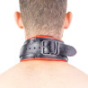 Collier en cuir rembourré avec 3 anneaux D Rouge