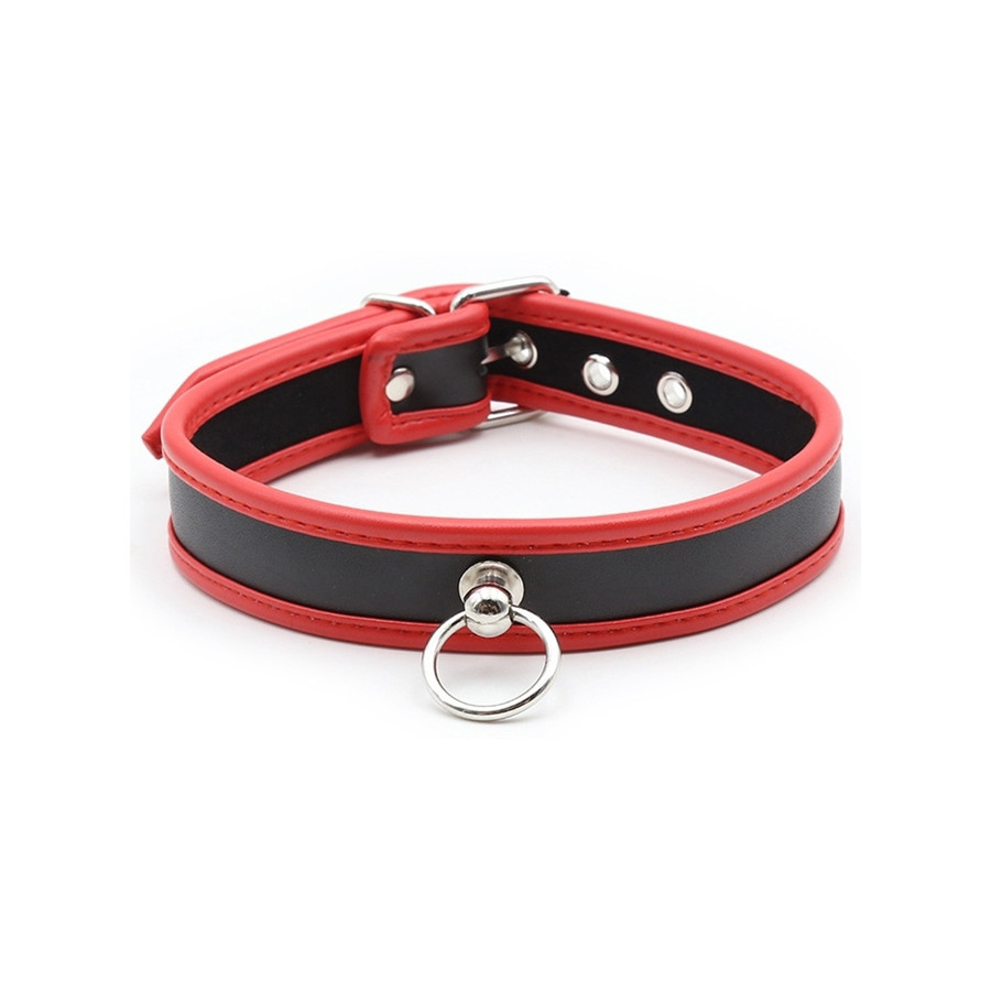 Collier O Ring Simili Noir-Rouge