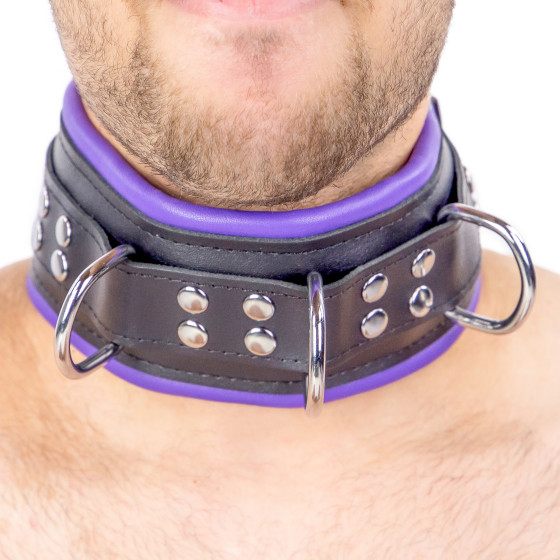 Collier rembourré en cuir 3 Anneaux D Violet