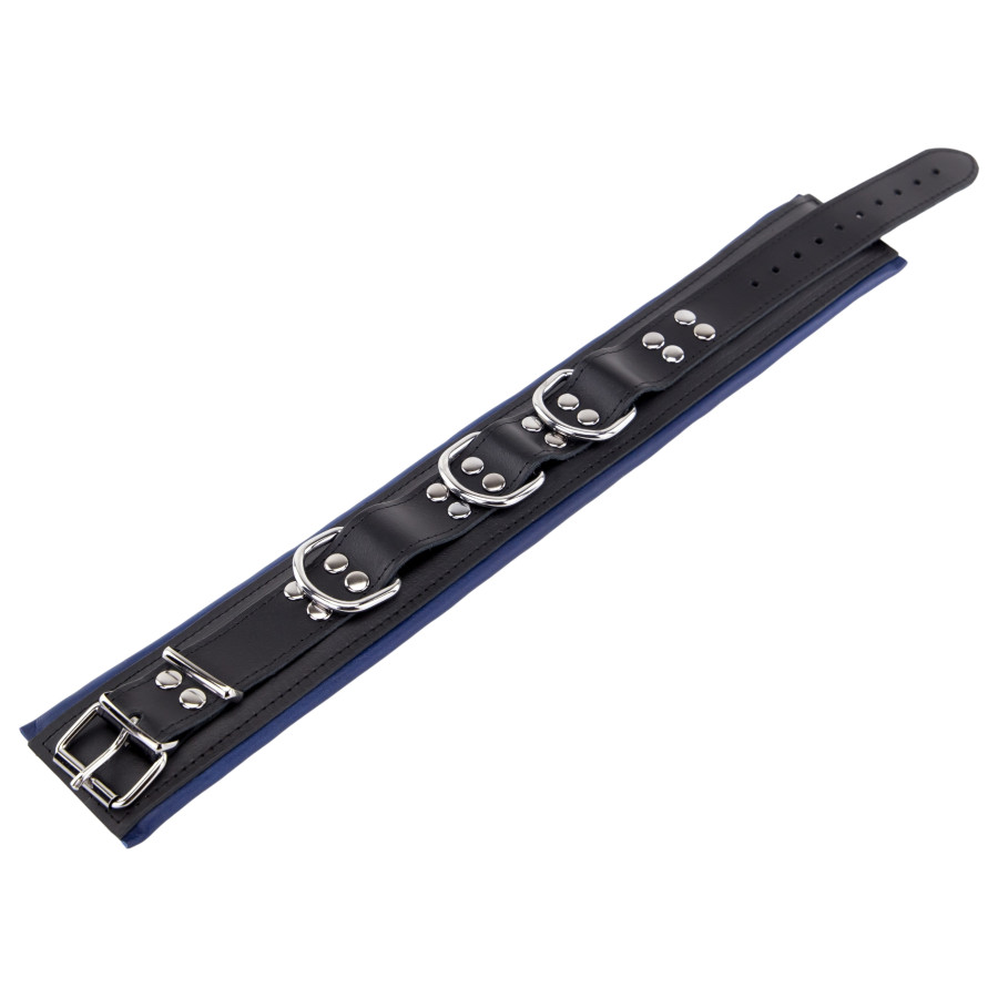 Collier rembourré en cuir 3 Anneaux D Bleu