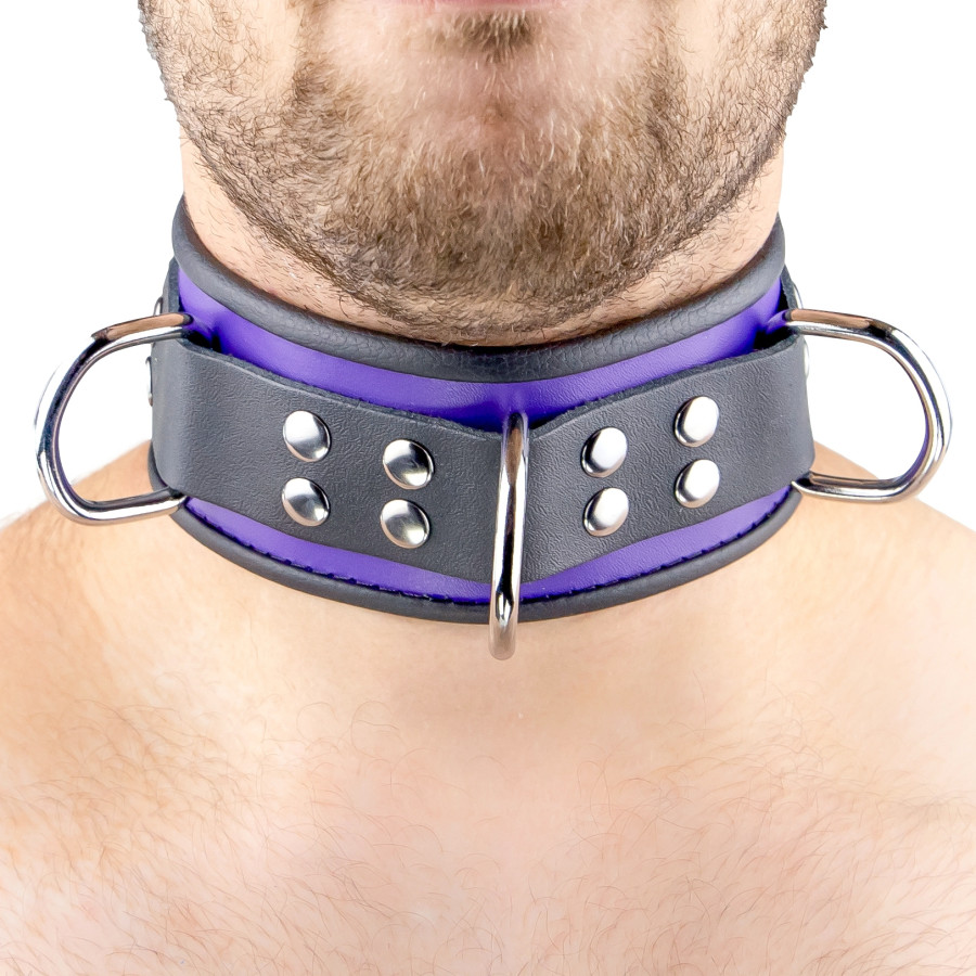 Collier en cuir 3 Anneaux D Violet-Noir