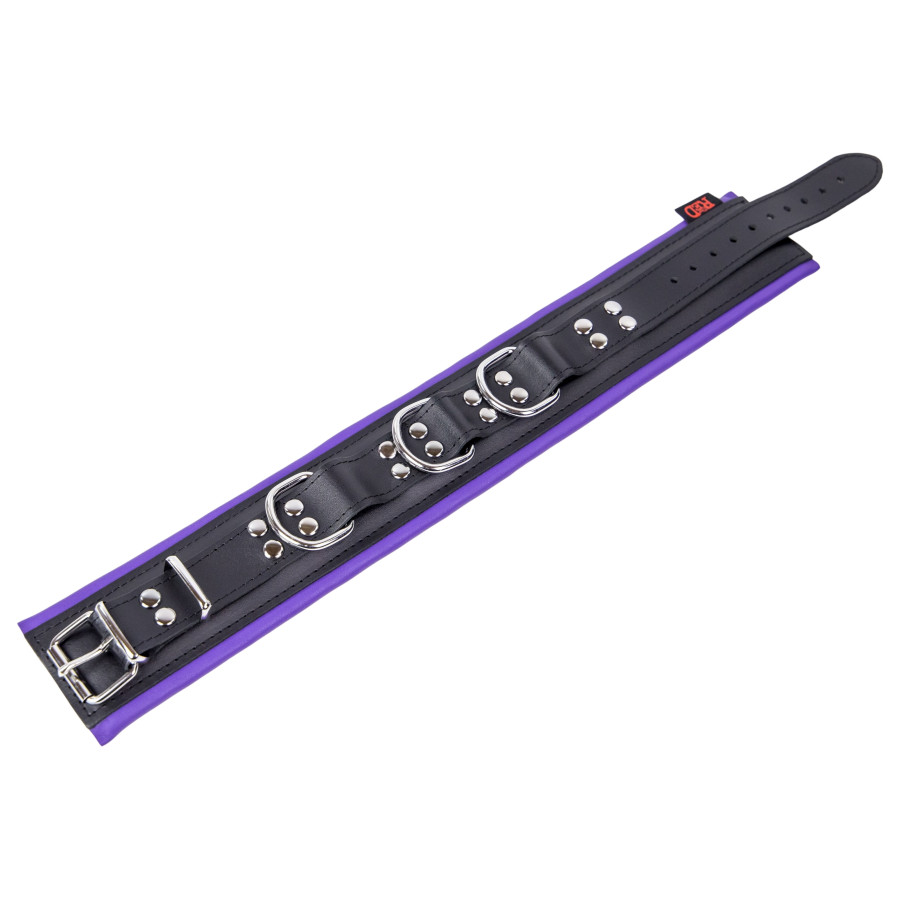 Collier rembourré en cuir 3 Anneaux D Violet