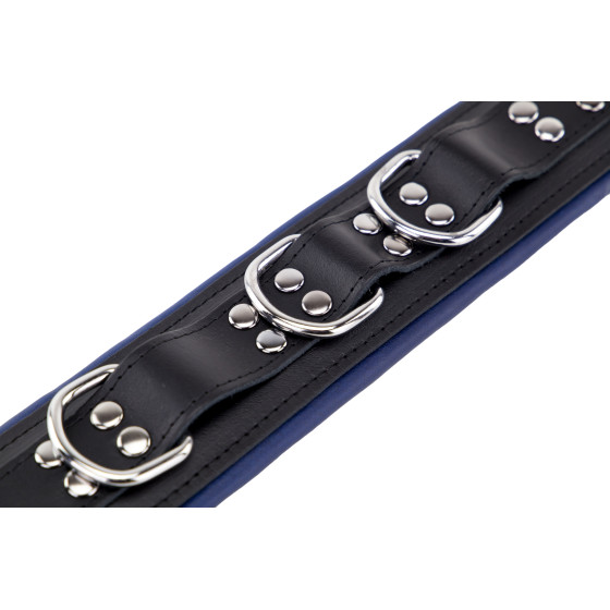 Collier rembourré en cuir 3 Anneaux D Bleu