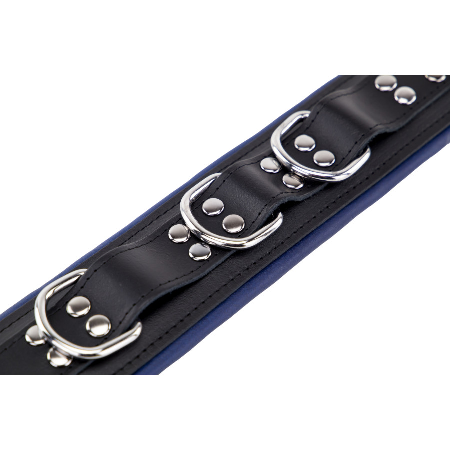 Collier rembourré en cuir 3 Anneaux D Bleu