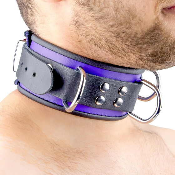 Collier en cuir 3 Anneaux D Violet-Noir