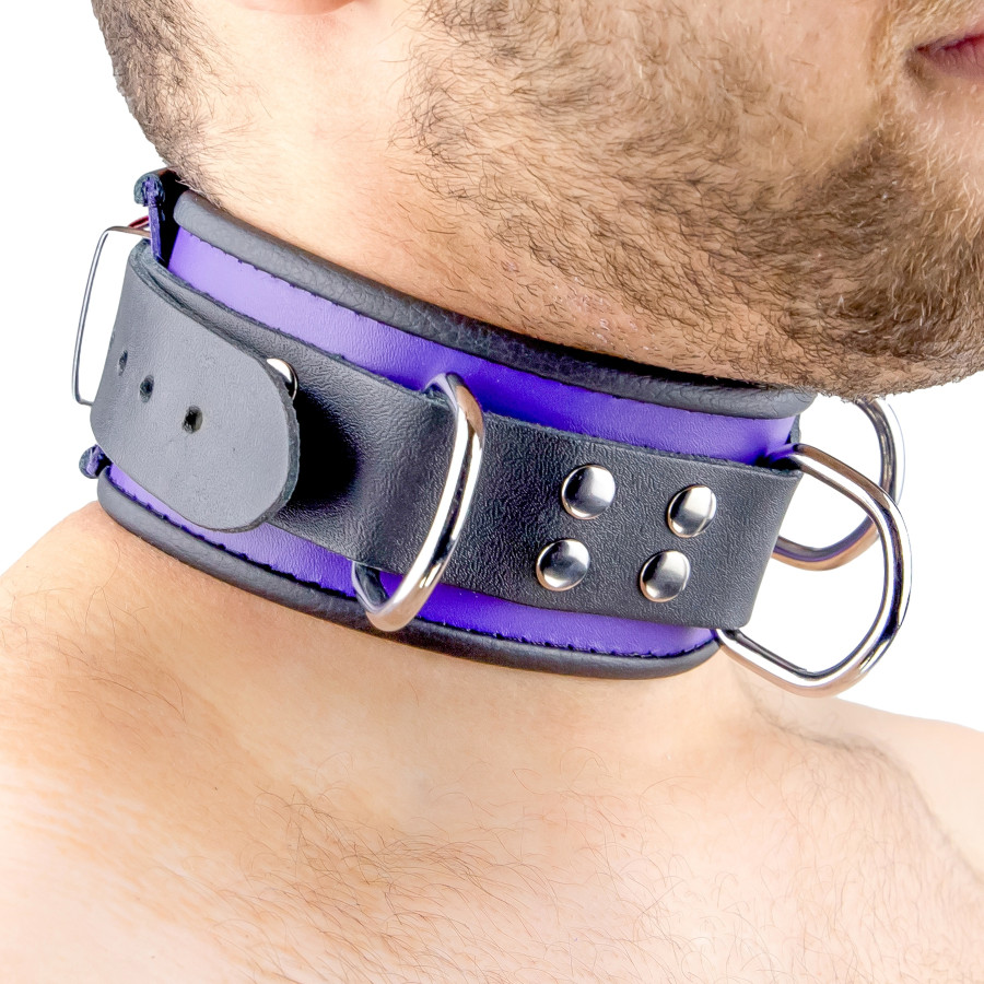 Collier en cuir 3 Anneaux D Violet-Noir