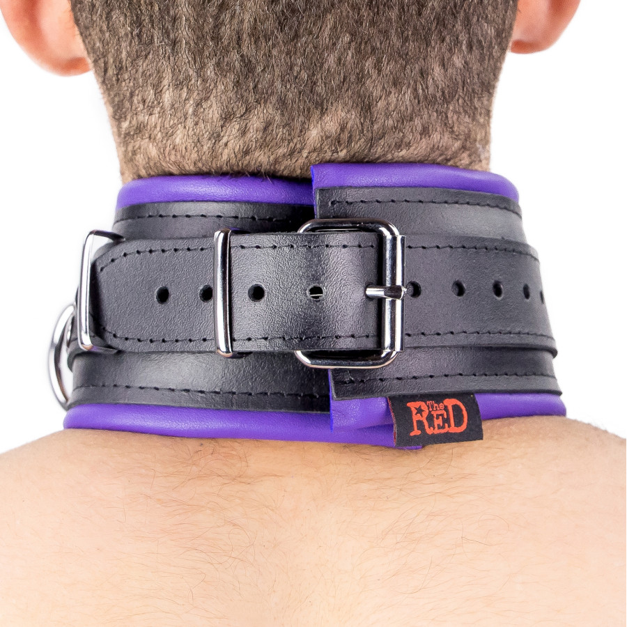 Collier rembourré en cuir 3 Anneaux D Violet