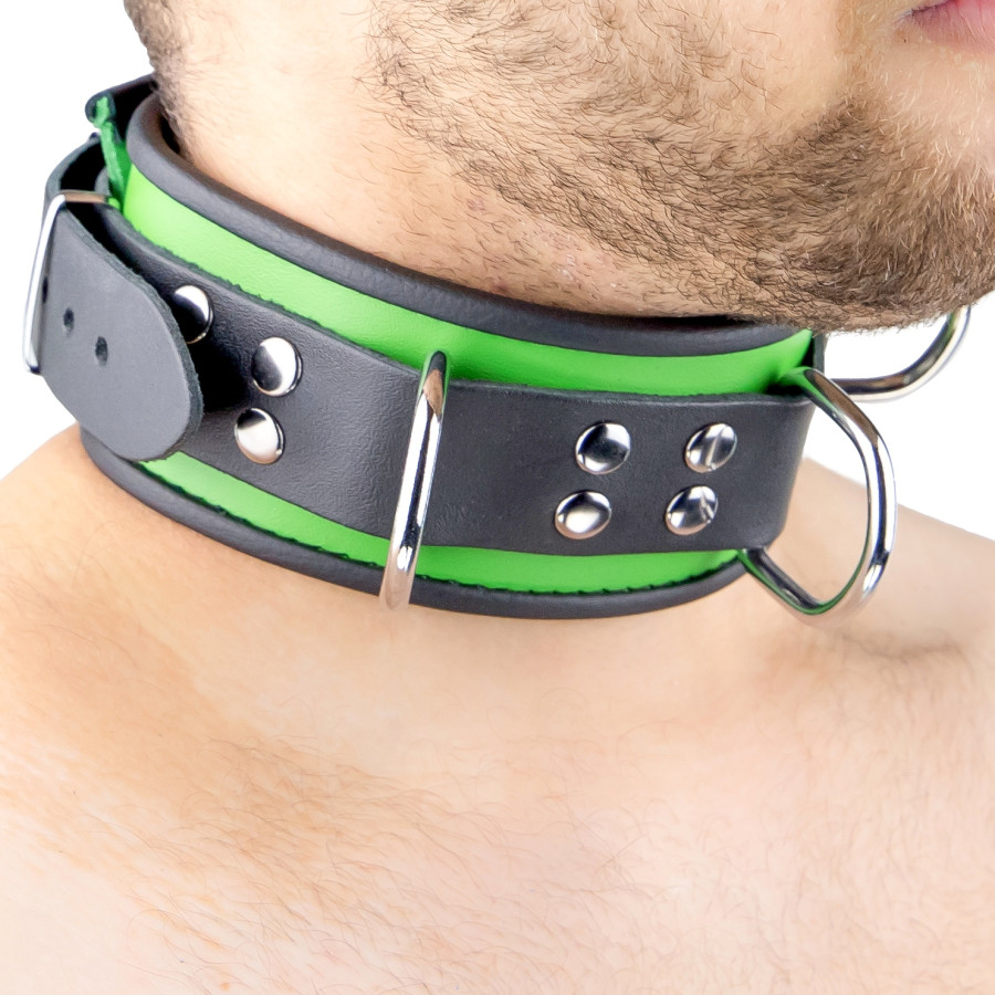 Collier en cuir 3 Anneaux D Vert-Noir
