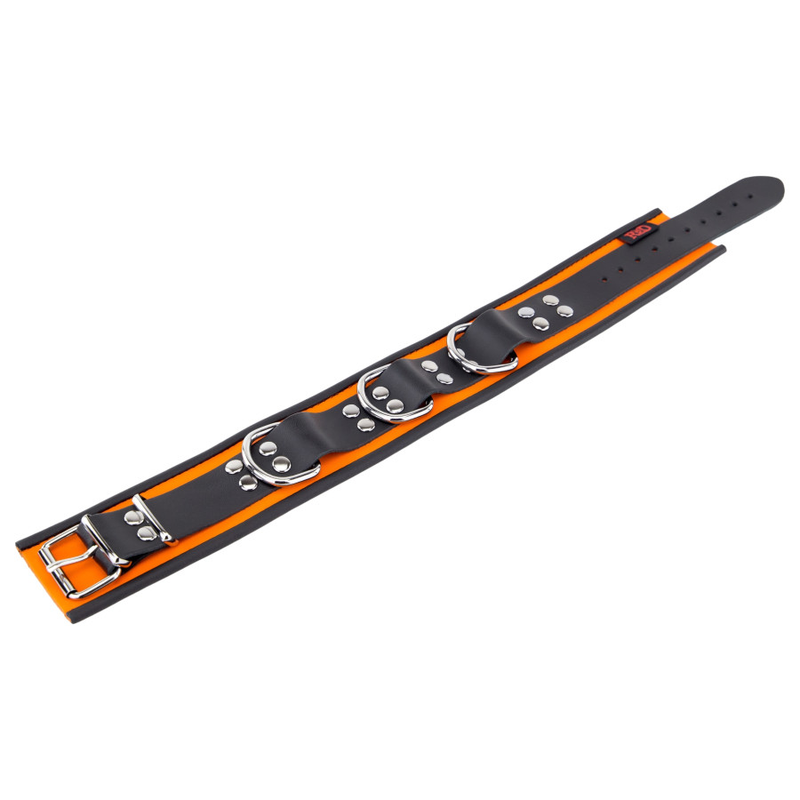 Collier en cuir 3 Anneaux D Orange-Noir
