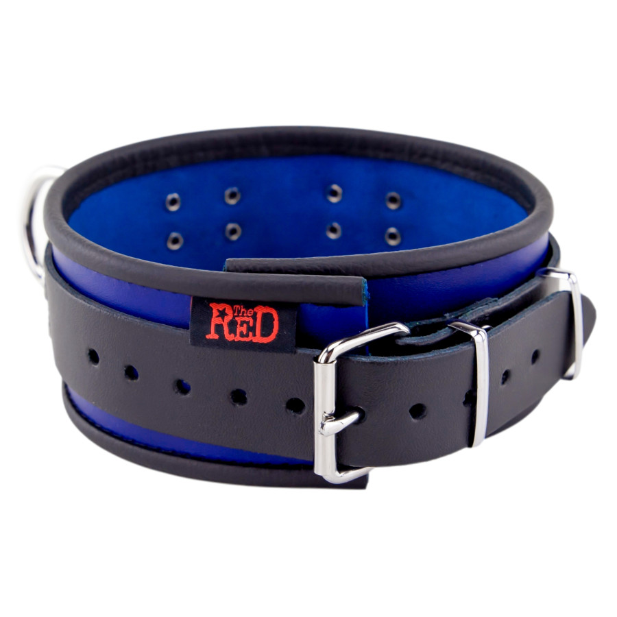 Collier en cuir - 3 anneaux D - Bleu/Noir