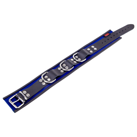 Collier en cuir - 3 anneaux D - Bleu/Noir