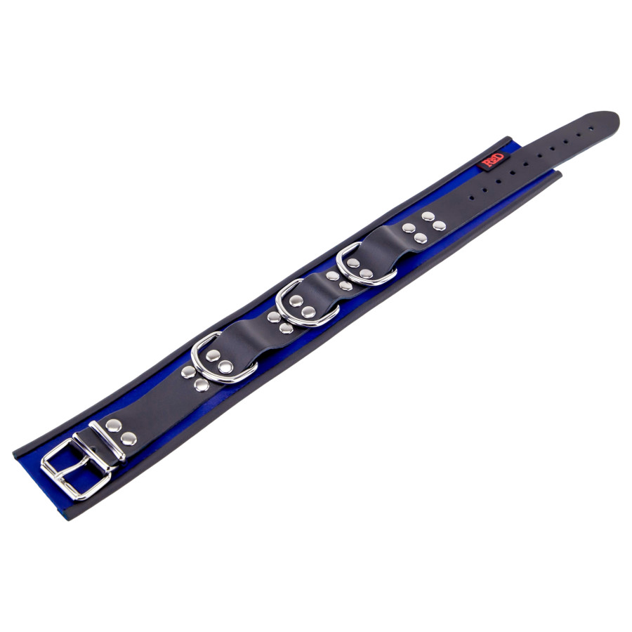 Collier en cuir - 3 anneaux D - Bleu/Noir
