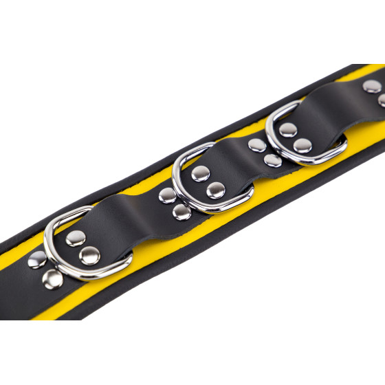 Collier en cuir 3 Anneaux D Jaune-Noir