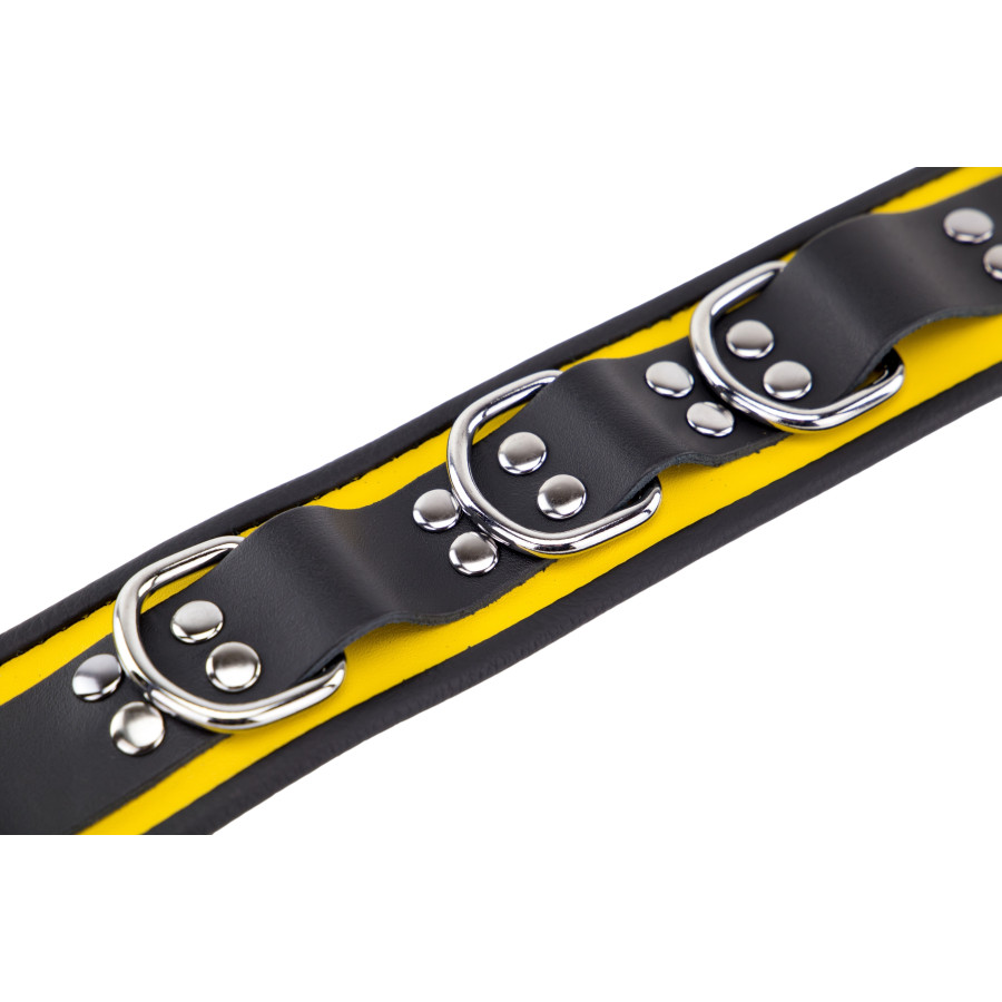 Collier en cuir 3 Anneaux D Jaune-Noir