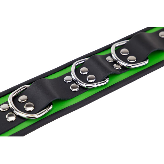 Collier en cuir 3 Anneaux D Vert-Noir