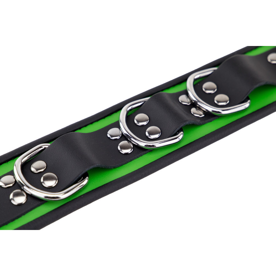 Collier en cuir 3 Anneaux D Vert-Noir