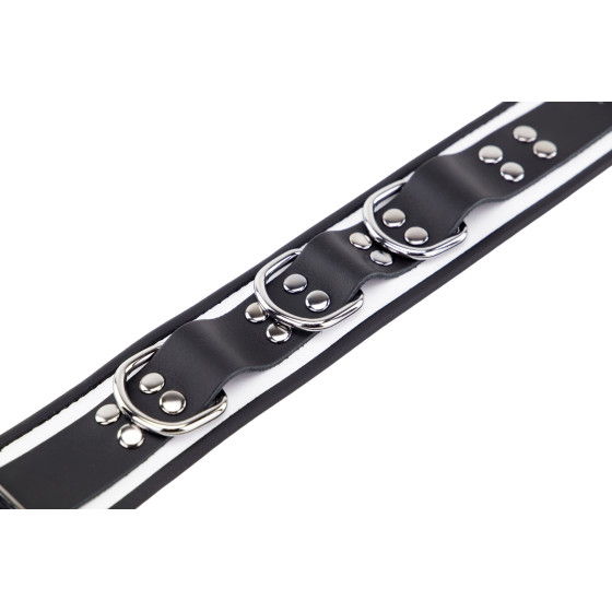 Collier en cuir 3 Anneaux D Blanc-Noir