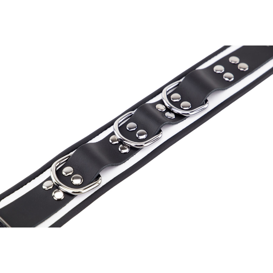Collier en cuir 3 Anneaux D Blanc-Noir