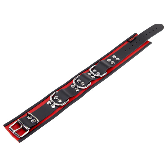 Collier en cuir 3 Anneaux D Rouge-Noir
