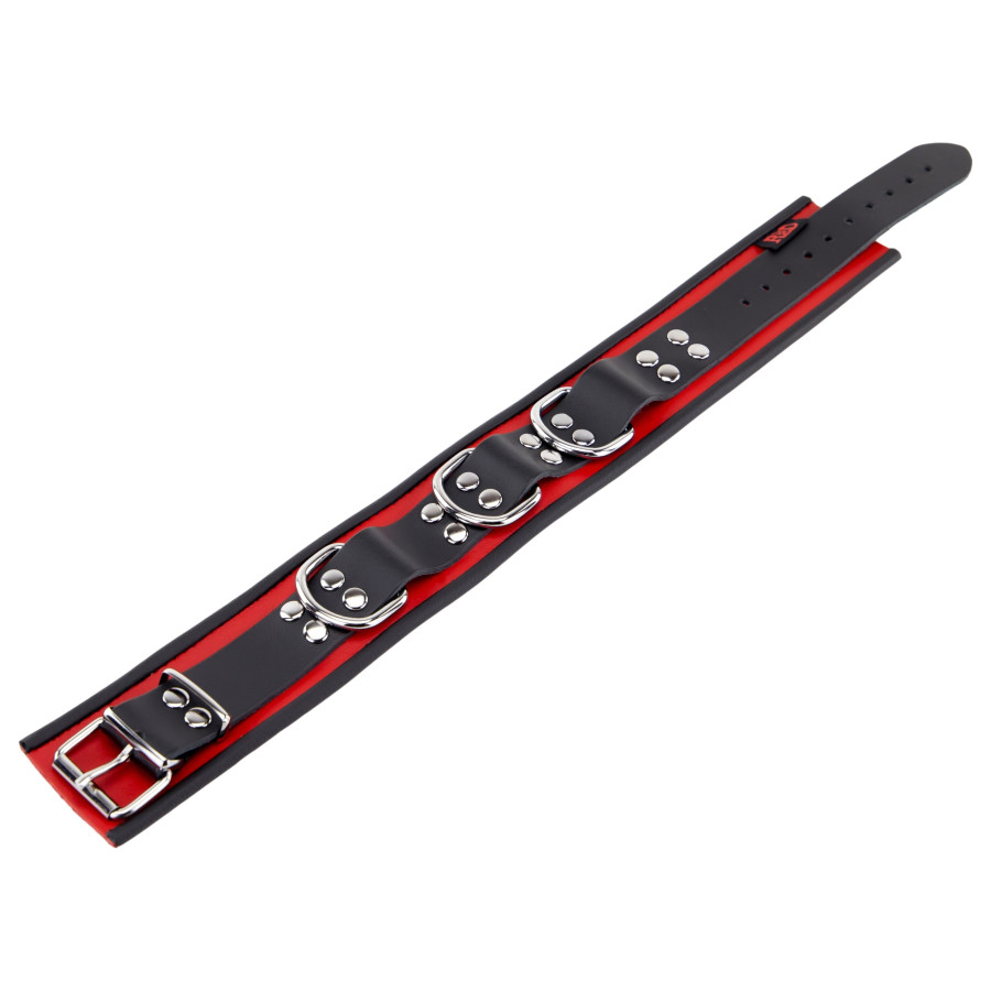 Collier en cuir 3 Anneaux D Rouge-Noir