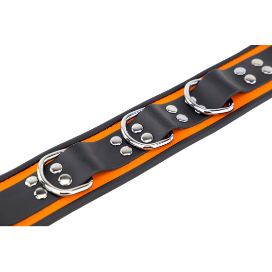 Collier en cuir 3 Anneaux D Orange-Noir