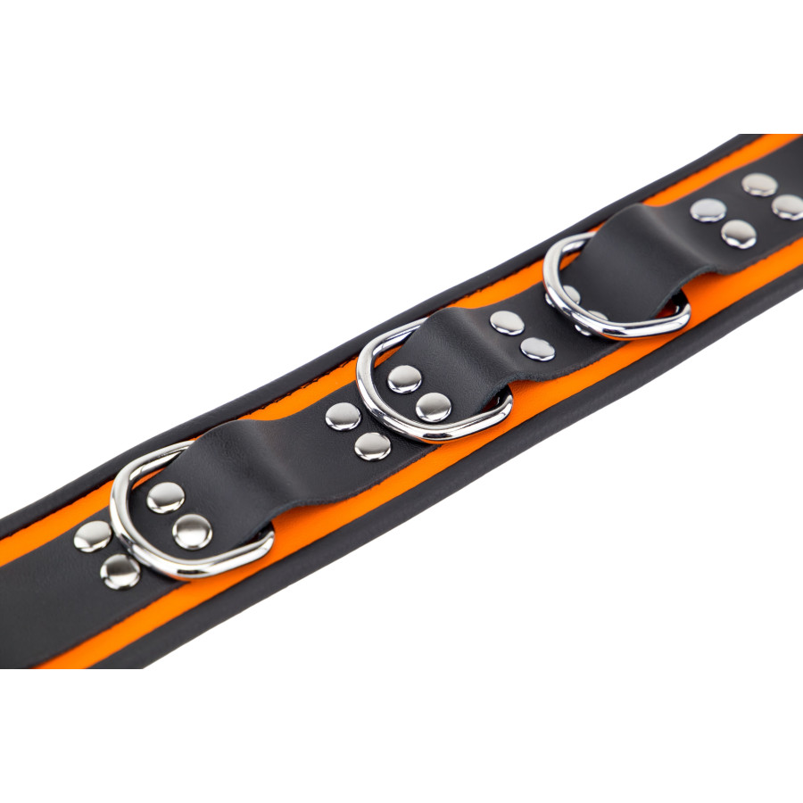 Collier en cuir 3 Anneaux D Orange-Noir