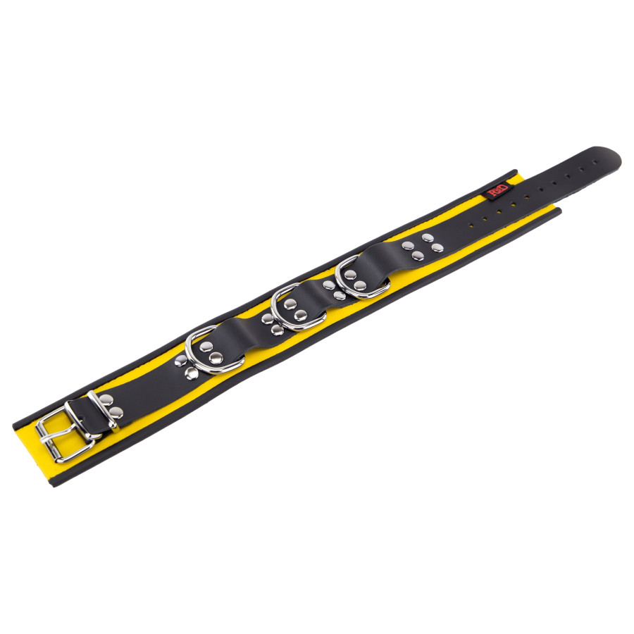 Collier en cuir 3 Anneaux D Jaune-Noir