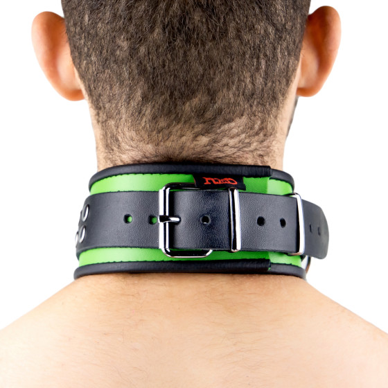 Collier en cuir 3 Anneaux D Vert-Noir