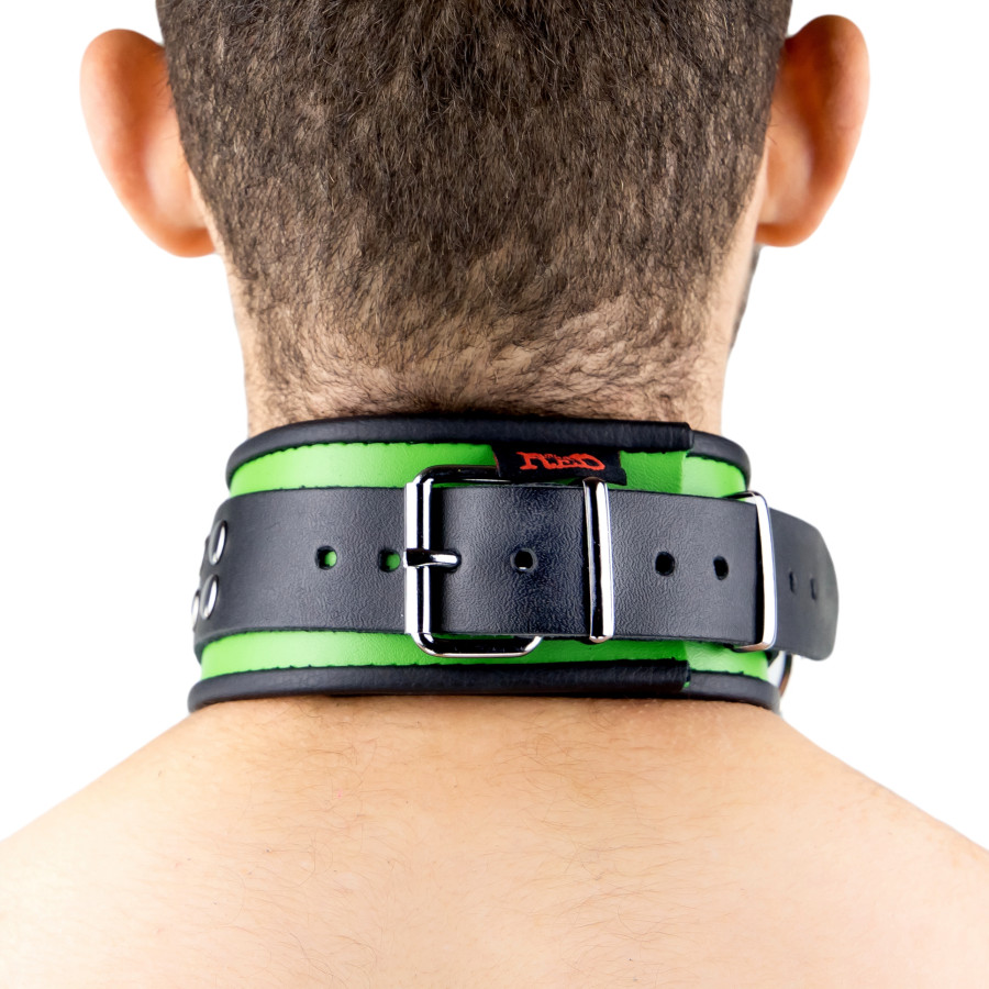 Collier en cuir 3 Anneaux D Vert-Noir