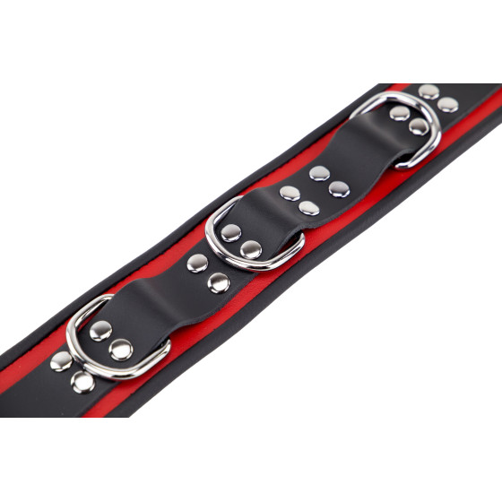 Collier en cuir 3 Anneaux D Rouge-Noir