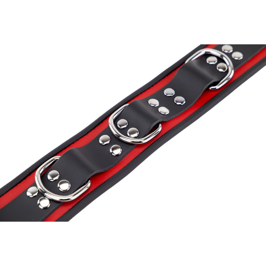 Collier en cuir 3 Anneaux D Rouge-Noir