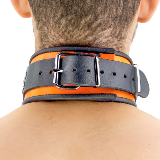 Collier en cuir 3 Anneaux D Orange-Noir
