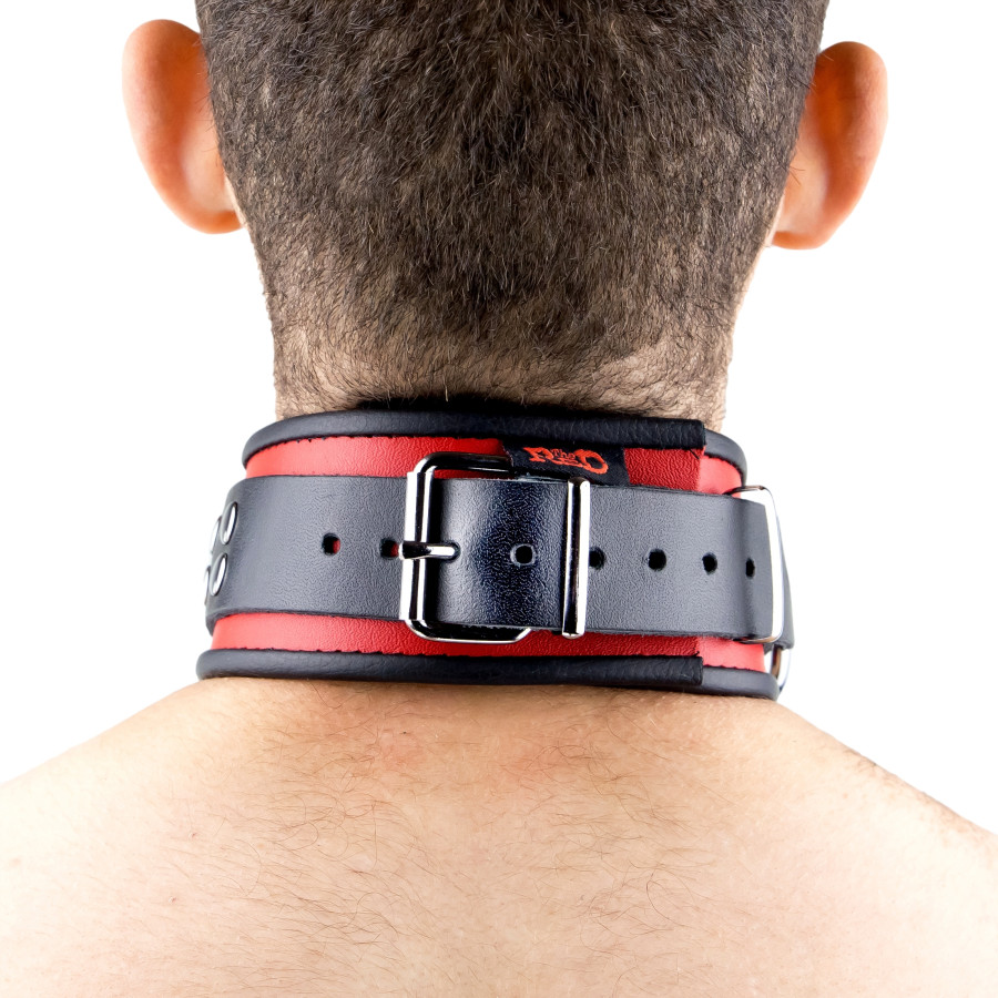 Collier en cuir 3 Anneaux D Rouge-Noir