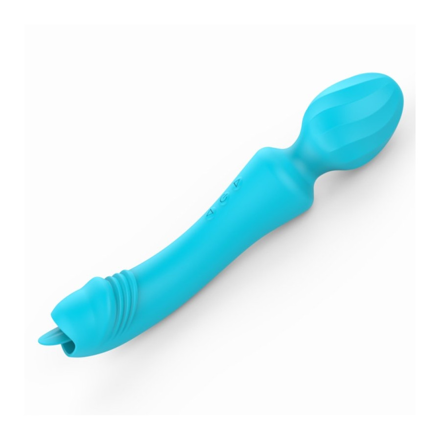 Wand Vibrant avec Langue Magic Head 20cm Turquoise Wand Vibrant avec Langue Magic Head 20cm Turquoise