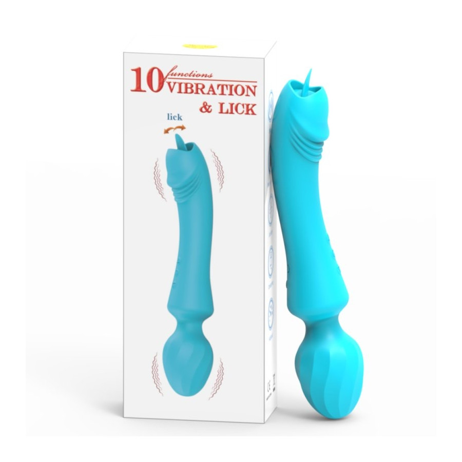 Wand Vibrant avec Langue Magic Head 20cm Turquoise