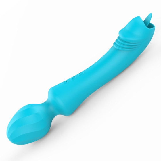 Wand Vibrant avec Langue Magic Head 20cm Turquoise
