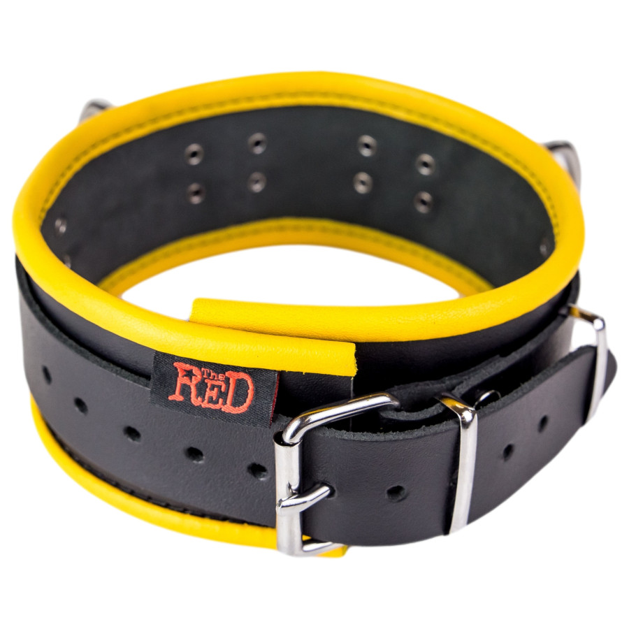 Collier en cuir - 3 anneaux D - Noir/ Jaune