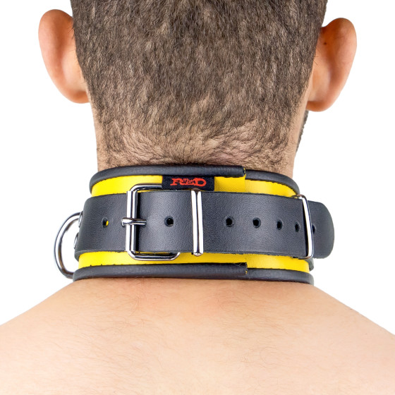 Collier en cuir - 3 anneaux D - Noir/ Jaune