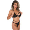 Ensemble Soutien-Gorge String Floral Set Noir