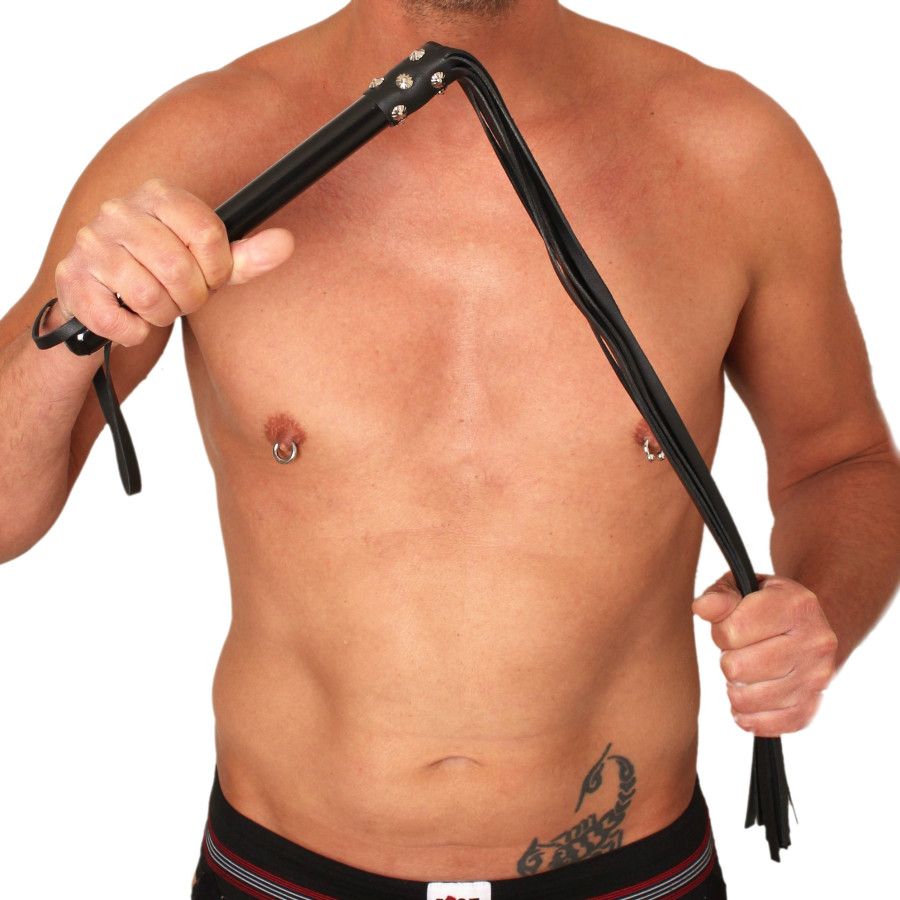 MARTINET BRINS EN CUIR NOIR - 78cm - MANCHE EN BOIS