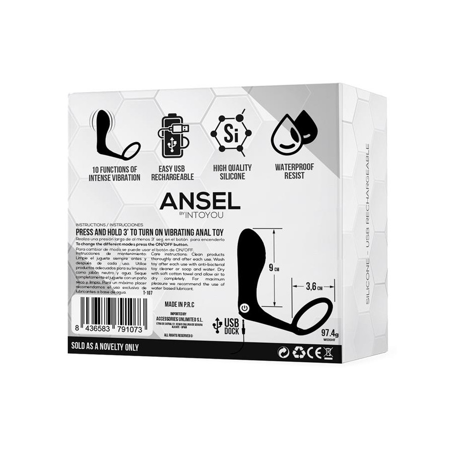 Ansel Vibrating Cockring + Plug 9 x 3 cm - Ring 36mm