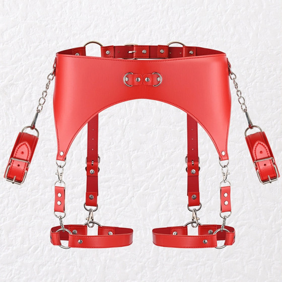 Ceinture Porte-Jarretelles et Menottes Rouge