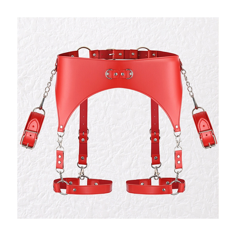 Ceinture Porte-Jarretelles et Menottes Rouge