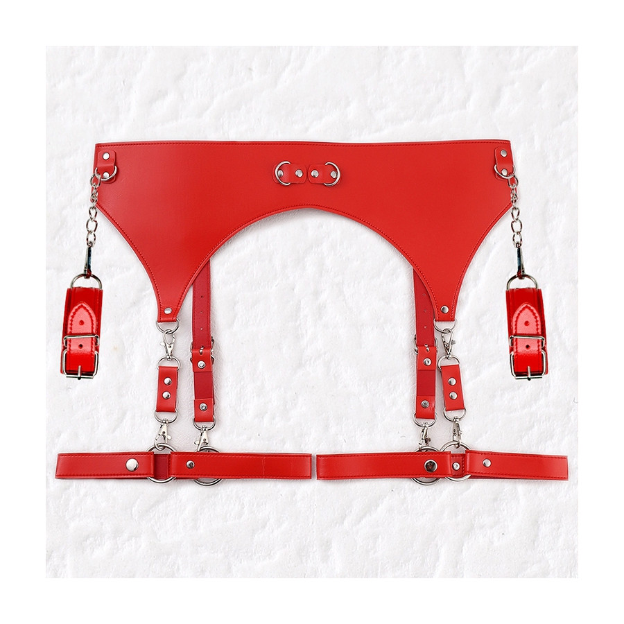 Ceinture Porte-Jarretelles et Menottes Rouge