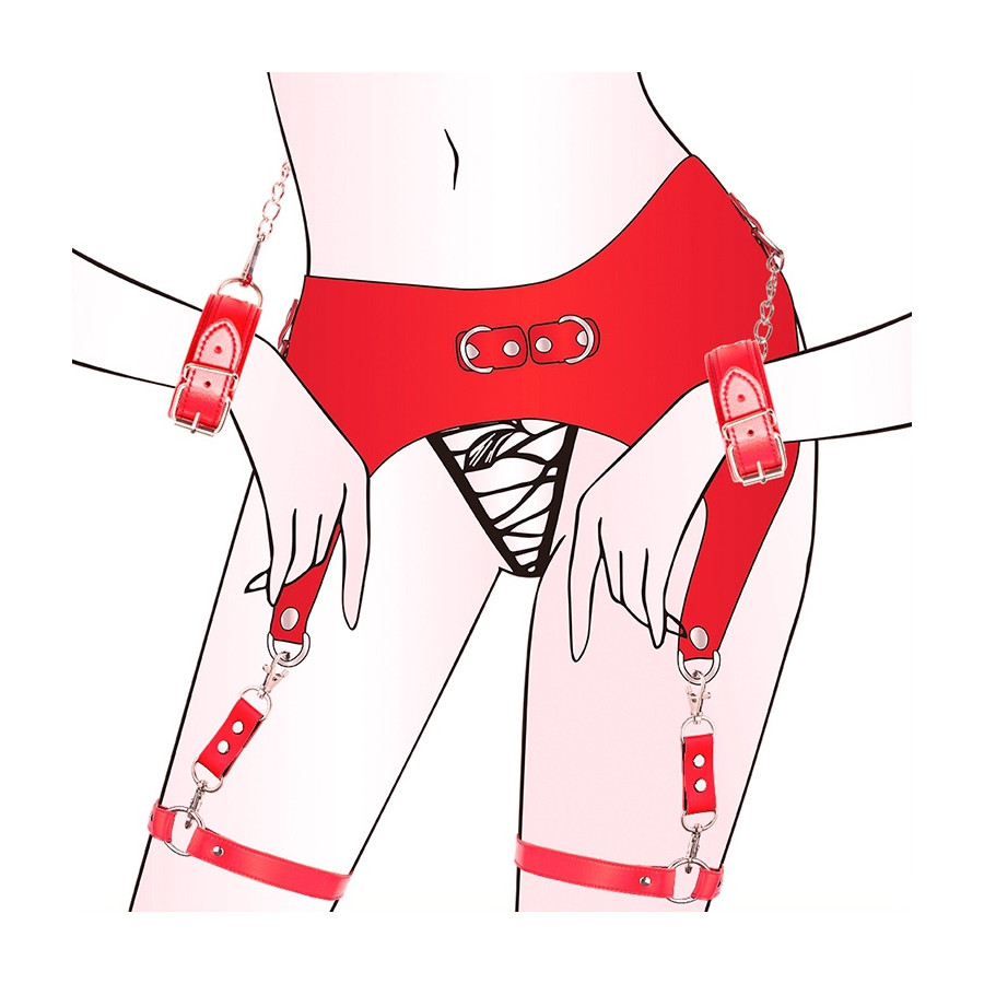 Ceinture Porte-Jarretelles et Menottes Rouge