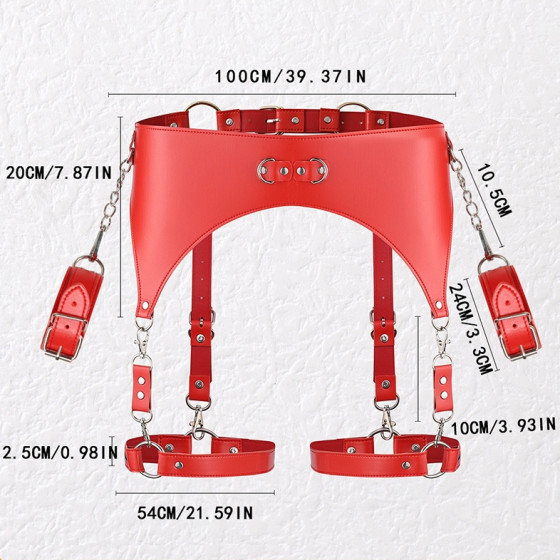 Ceinture Porte-Jarretelles et Menottes Rouge