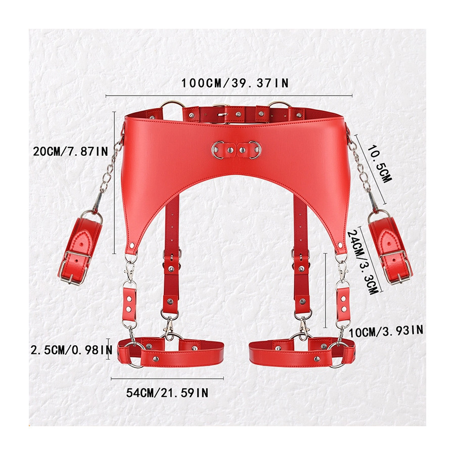 Ceinture Porte-Jarretelles et Menottes Rouge