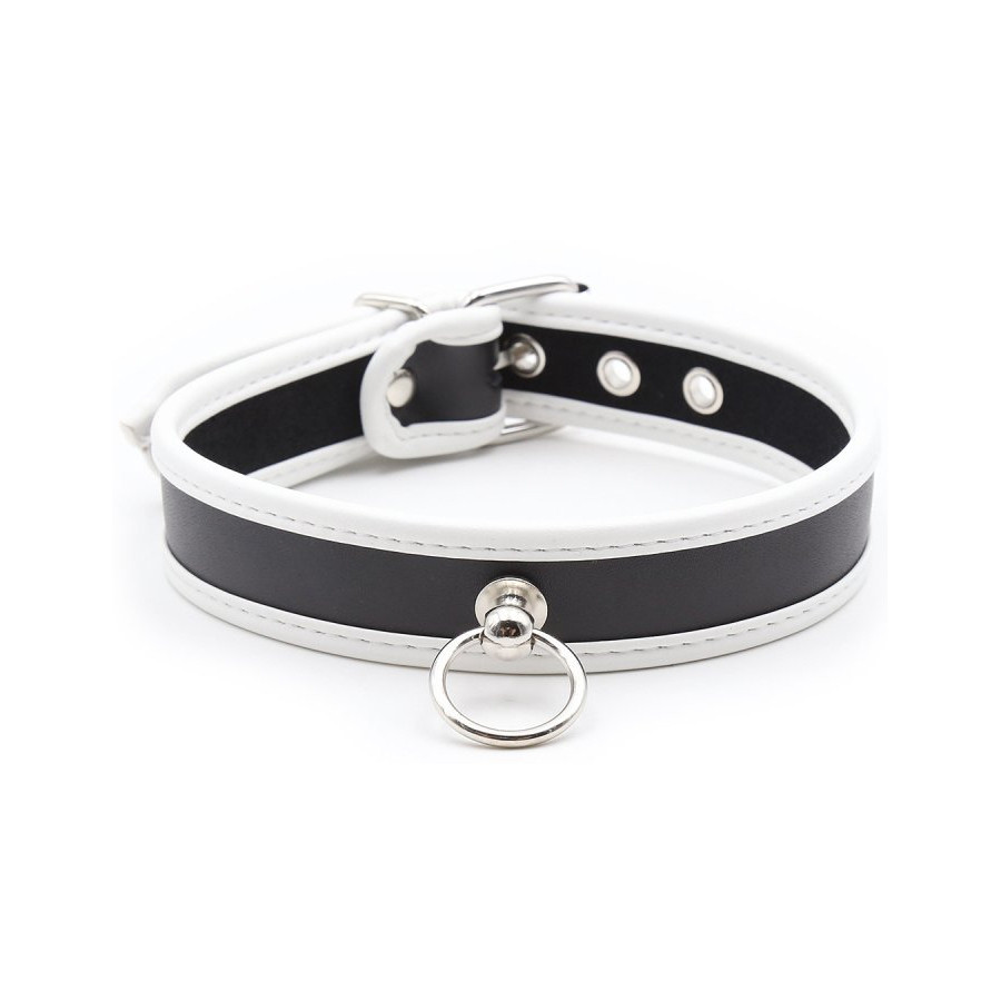 Collier O Ring Simili Noir-Blanc