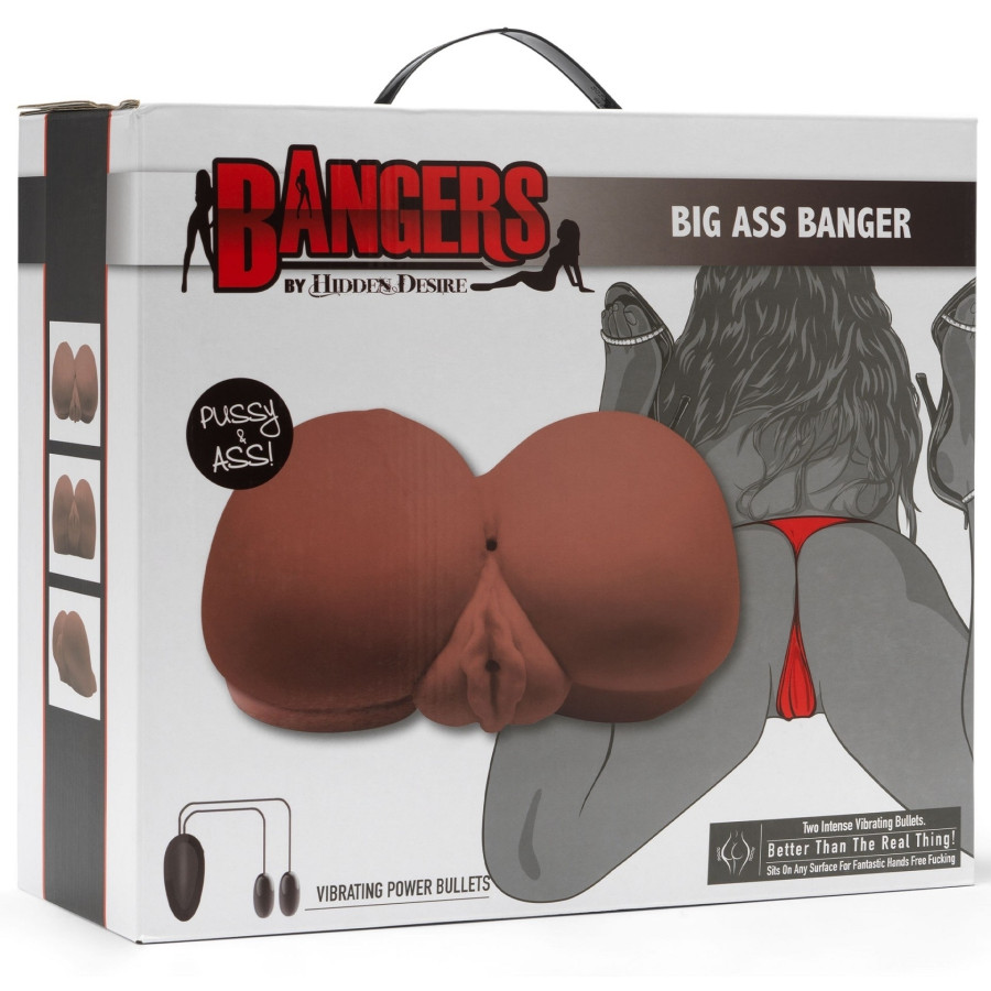 BIG ASS Realistic Vibrating Masturbator 2 Inputs Brown