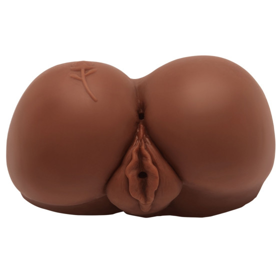 BIG ASS Realistic Vibrating Masturbator 2 Inputs Brown